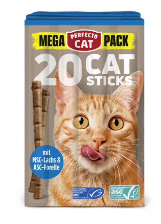 Perfecto Cat Mega pack 20ks tyčinky pro kočky s lososem a pstruhem 100g