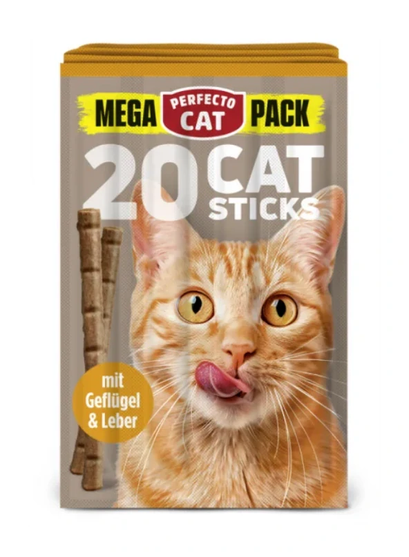 Perfecto Cat Mega pack 20ks tyčinky pro kočky s drůbežím masem a játry 100g