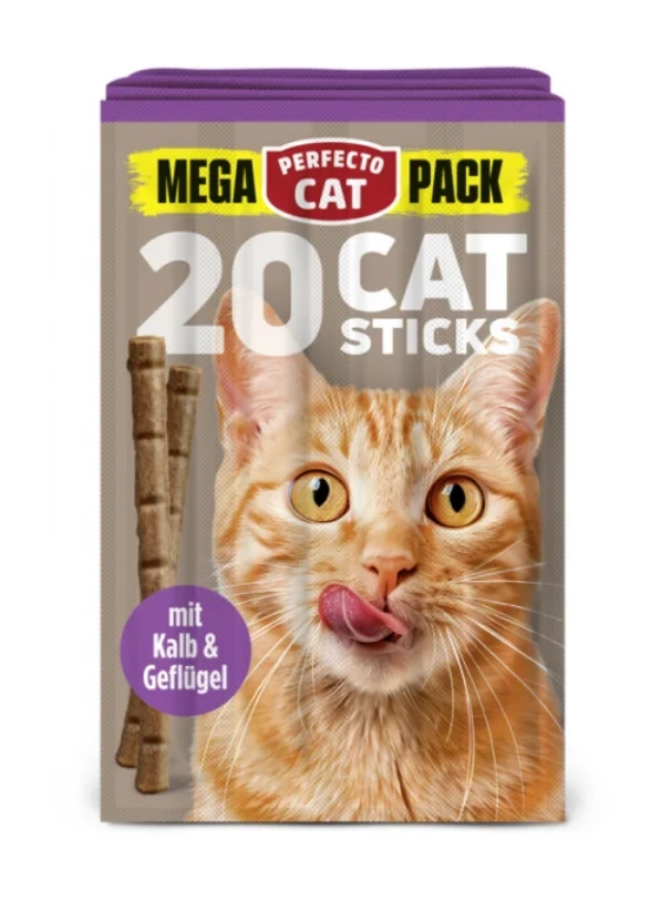 Perfecto Cat Mega pack 20ks tyčinky pro kočky s telecím a drůbežím masem 100g