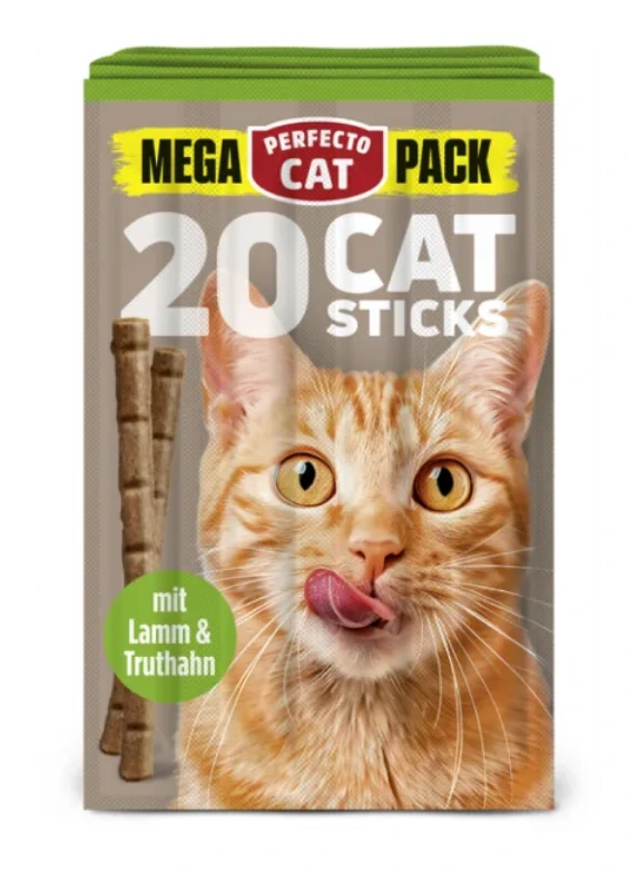 Perfecto Cat Mega pack 20ks tyčinky pro kočky s jehněčím a krůtím masem 100g